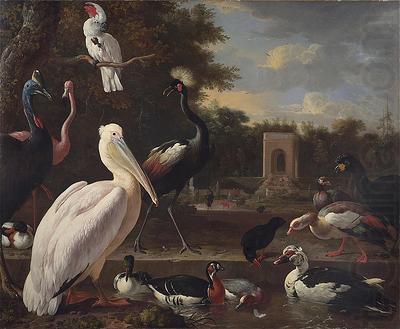 A Pelican and other exotic birds in a park, Melchior de Hondecoeter